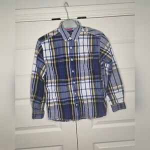 See Details - Tommy Hilfiger M (12/14) Boys Blue Yellow Plaid Button Up Top